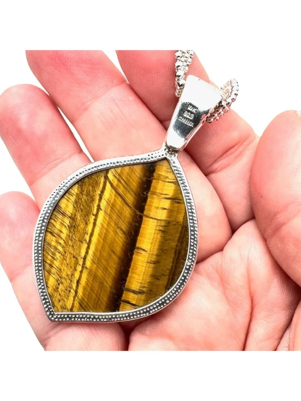 Whitney Kelly Necklace Sterling Silver Carved Tiger Eye Flower Pendant